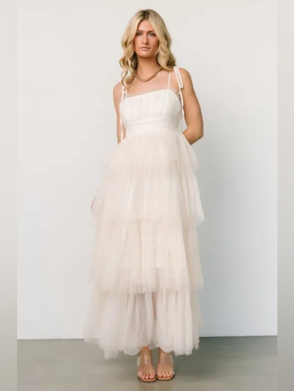 Baltic Born | Alora Cream Tulle Tiered Maxi Dress Size Medium